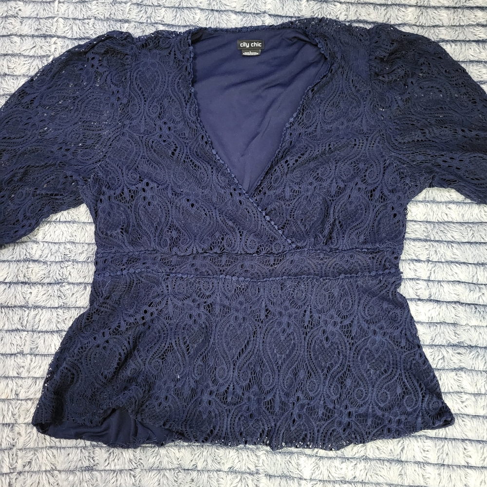 City Chic Women's Navy Lace Top Large‎